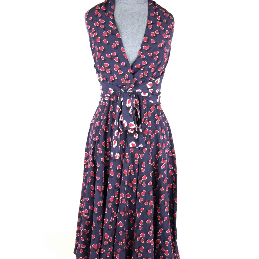 Gucci heart and beach ball print mini halter dress with wrap tie at waist.